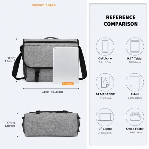 Kono High Security Messenger Bag - Grey | Laptop Satchel Shoulder Bag for Work, Travel & School