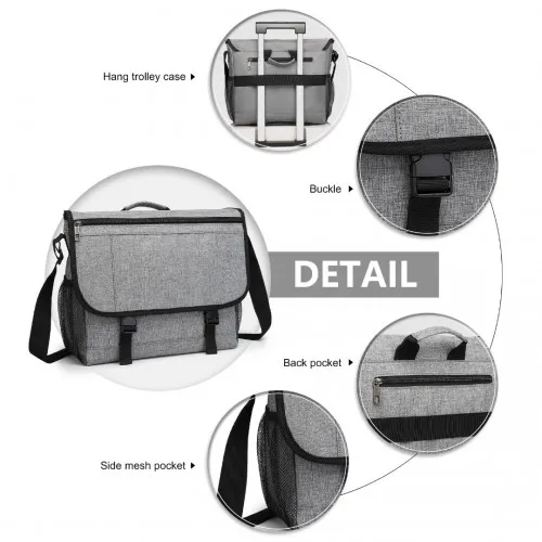 Kono High Security Messenger Bag - Grey | Laptop Satchel Shoulder Bag for Work, Travel & School