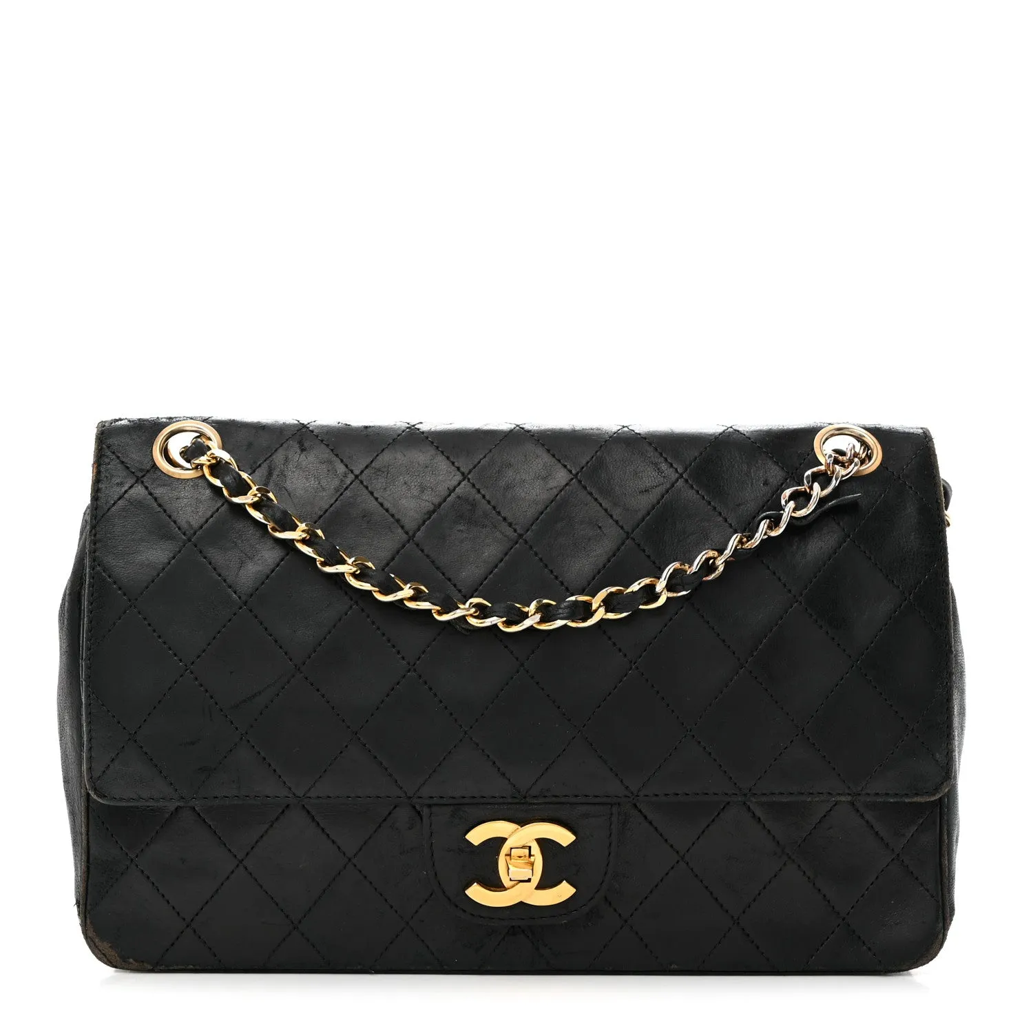 Lambskin Quilted Medium Double Flap Black