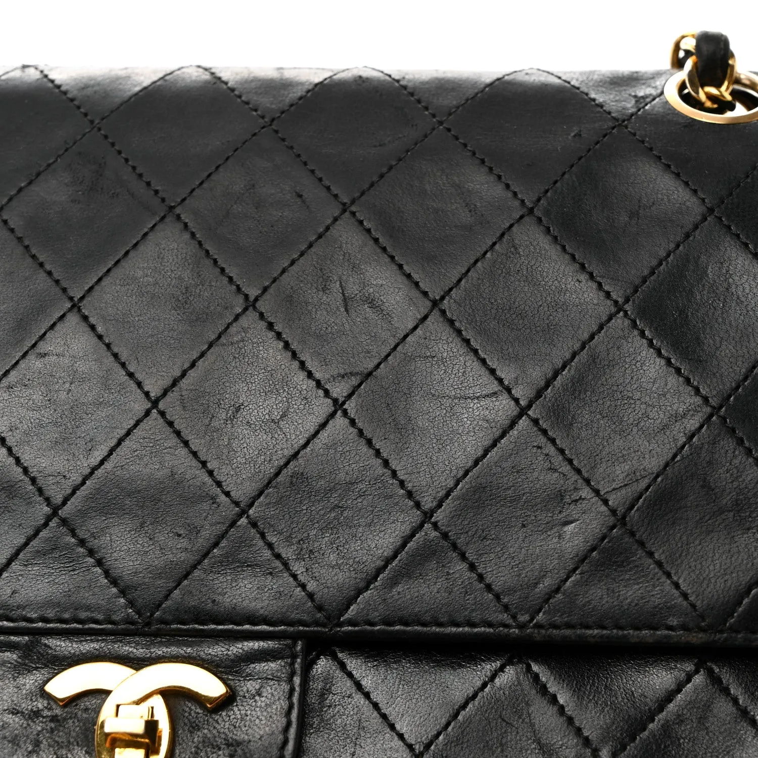 Lambskin Quilted Medium Double Flap Black