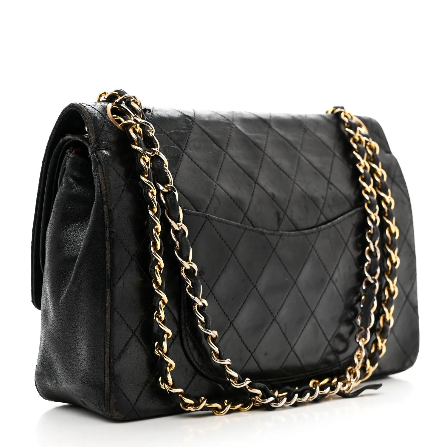 Lambskin Quilted Medium Double Flap Black