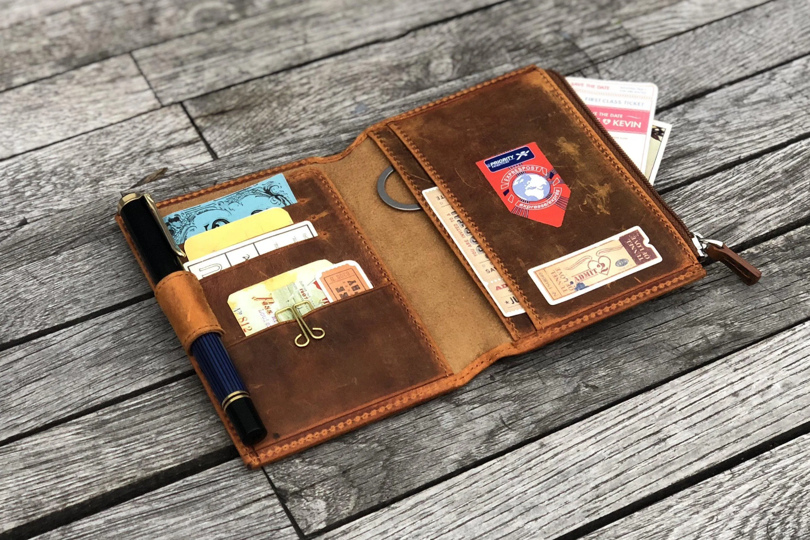 Leather Wallet Insert for Traveler's Notebook - Passport Size - Crazy Horse Brown