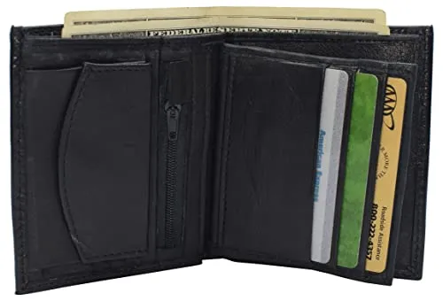 Leather Wallets for Men Bifold Multi Card ID Wallet with Coin Pouch