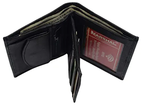 Leather Wallets for Men Bifold Multi Card ID Wallet with Coin Pouch