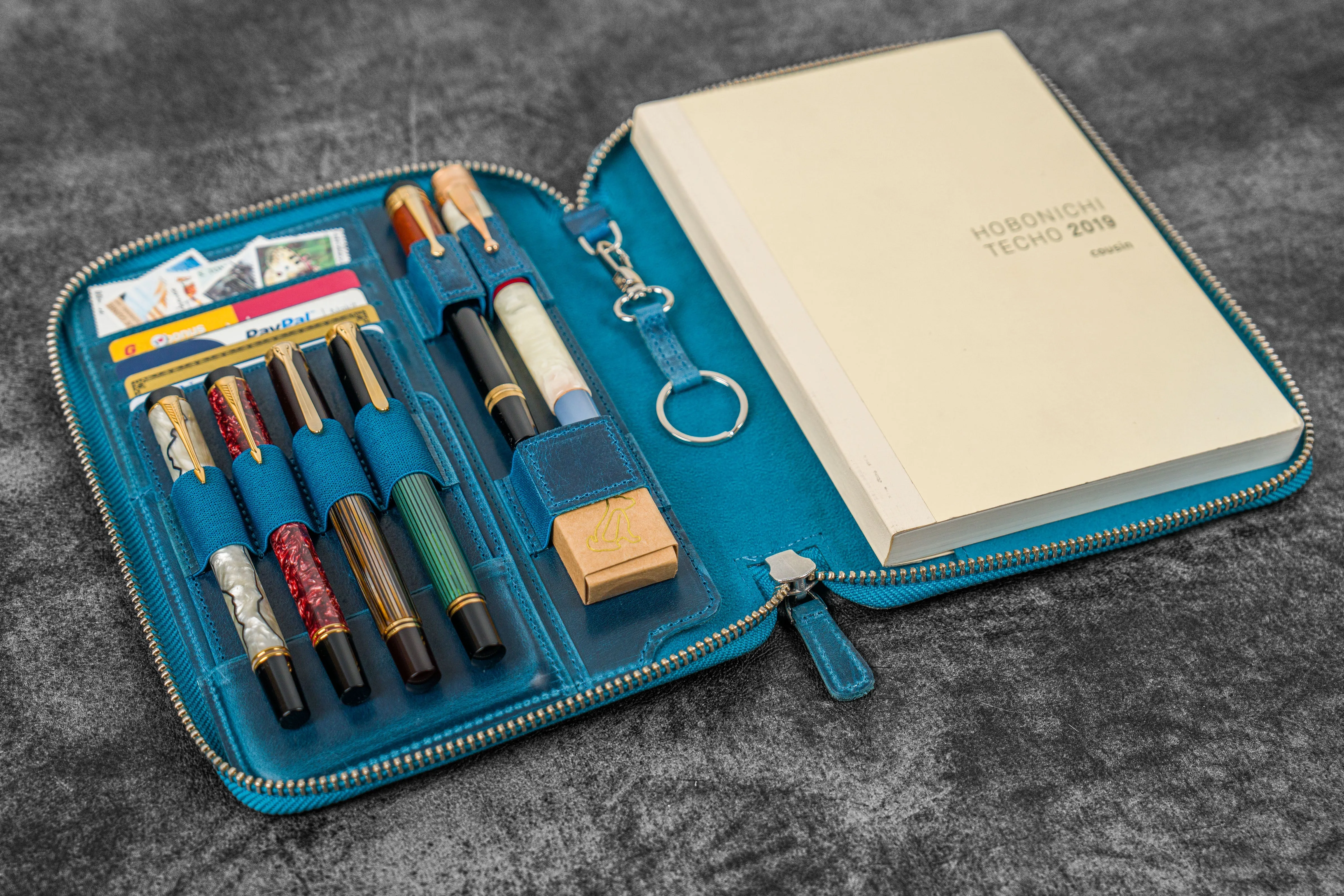 Leather Zippered A5 Notebook Folio - C.H. Ocean Blue