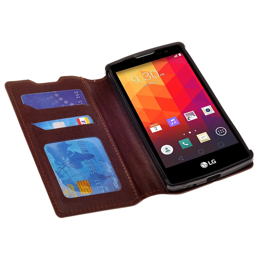 LG Volt2 Case,  LG LS751 Case, Slim Leather Magnetic Flip Fold[Kickstand] Wallet Case with ID & Card Slots for LG Volt2 - Brown