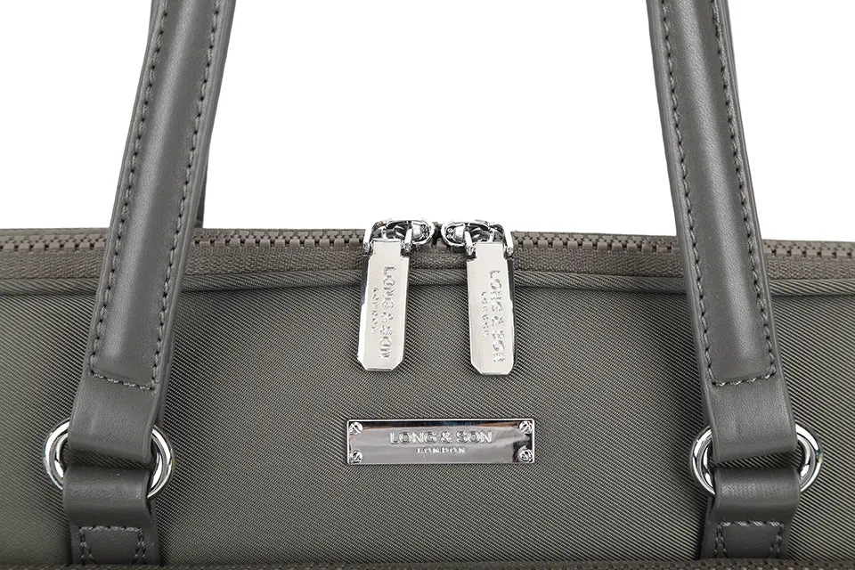 LIGHTWEIGHT GREY MULTI COMPARTMENT LAPTOP HANDBAG WITH LONG SHOULDER STRAP