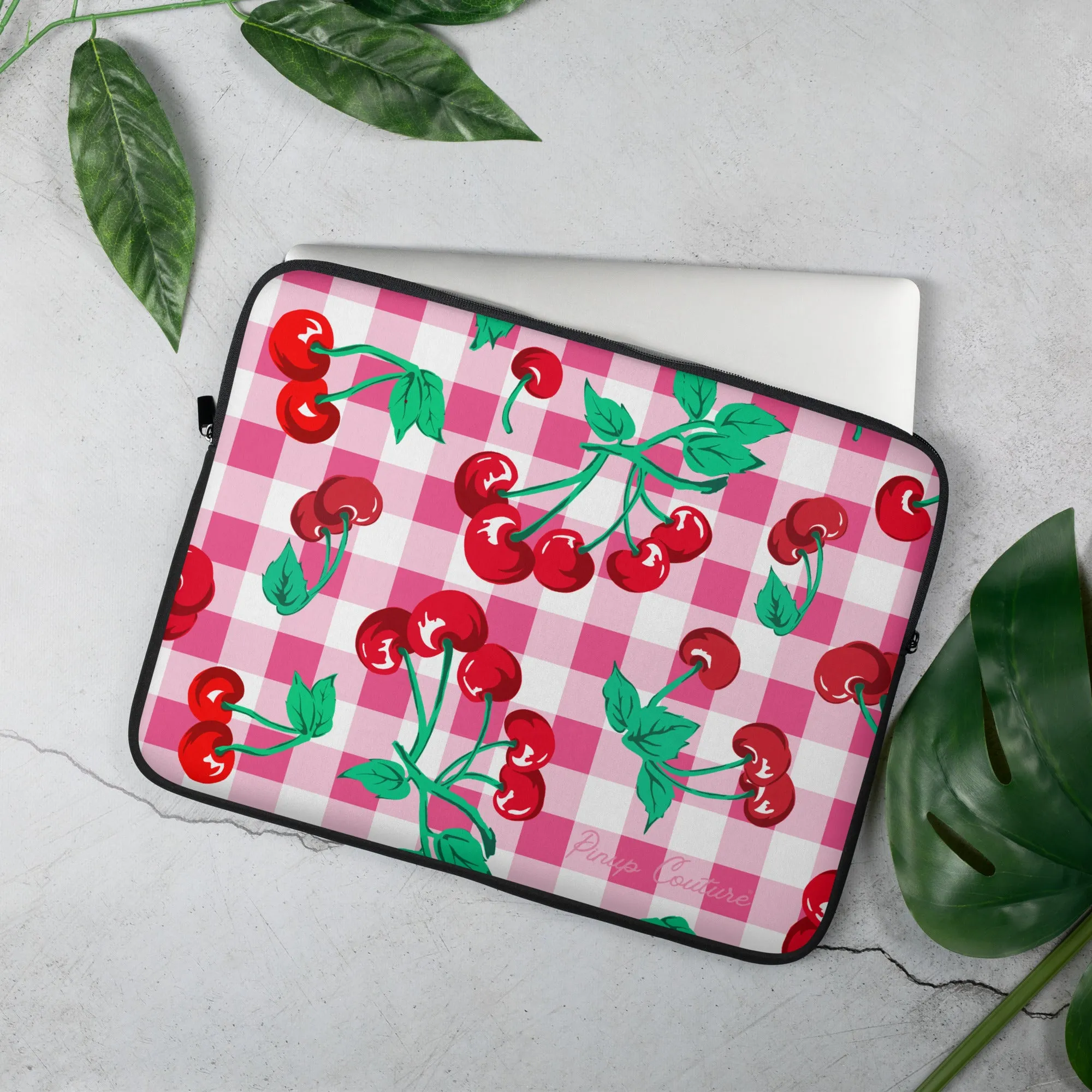 Lindy Cherry Girl Pink Gingham Laptop Sleeve | Pinup Couture Relaxed