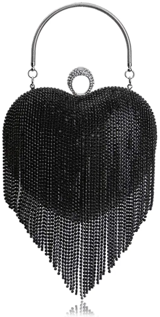 Luxury Gold Heart Shape Mirror Tassel Rhinestones Party Clutch Bag/Purse/Handbag