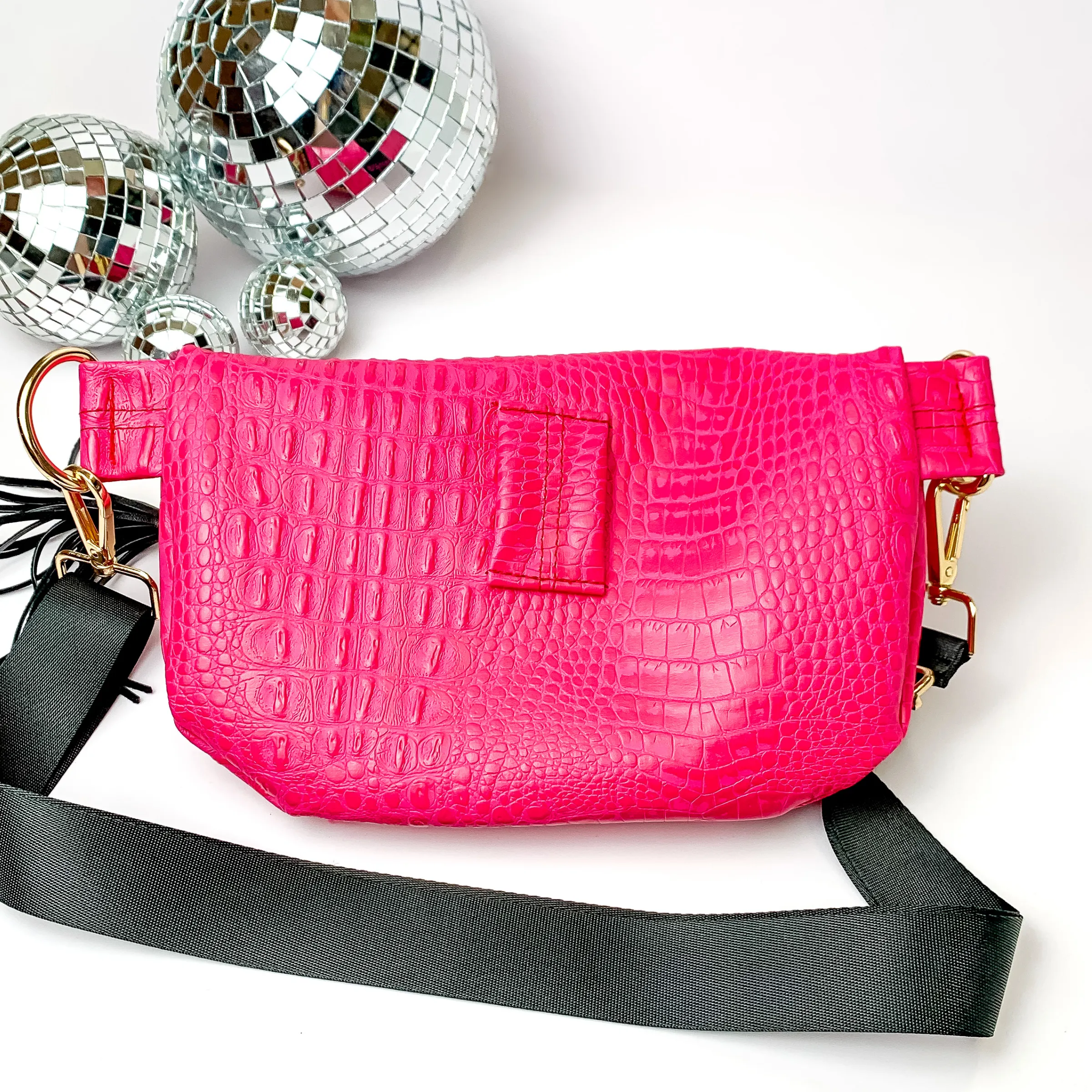 Makeup Junkie | Dolly Sidekick with Adjustable Strap in Hot Pink Croc Print