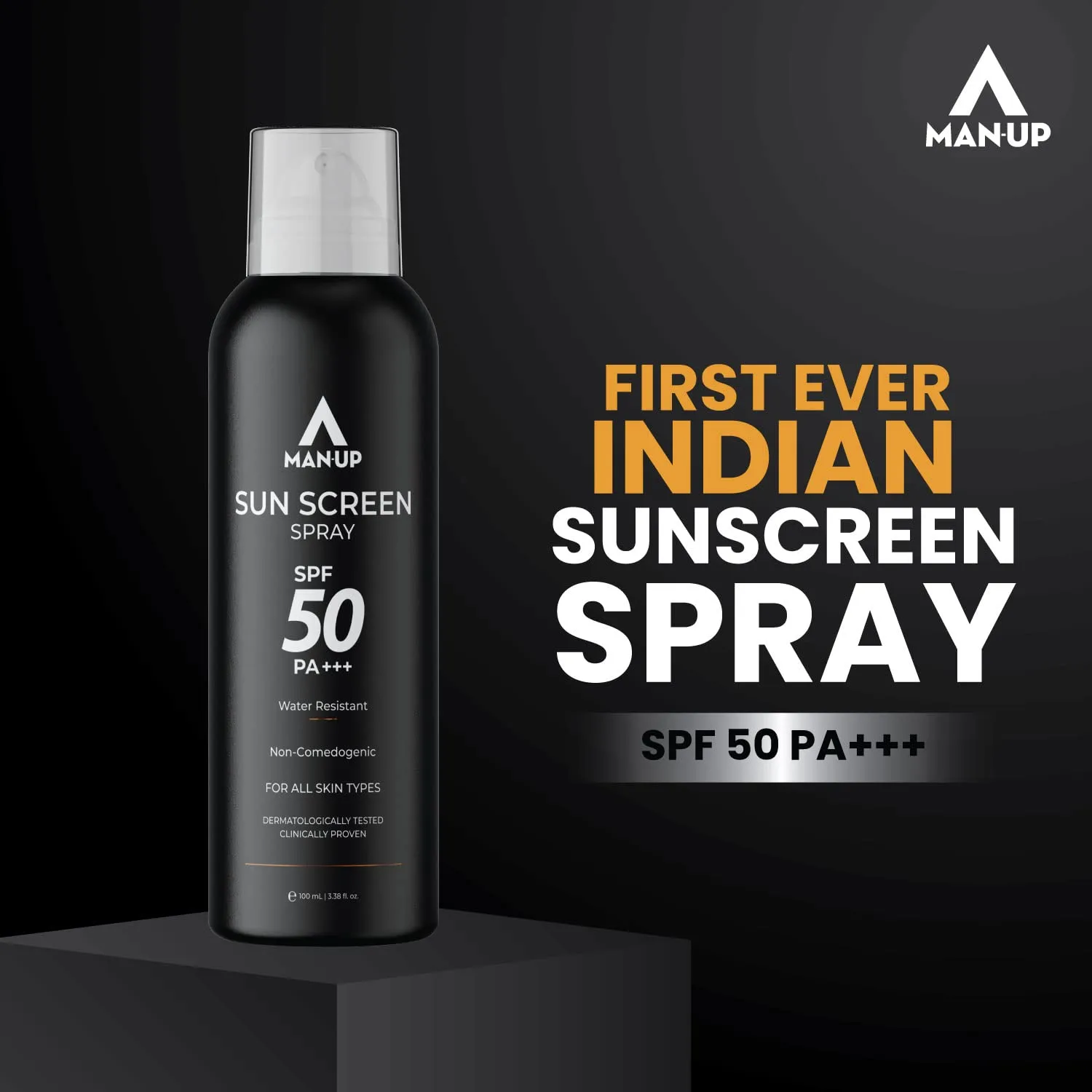 Man-Up Sun Screen Spray Spf-50 PA   , Water Resistant, Non– Comedogenic | For All Skin Types | Sunscreen for Men | Dermatologically Tested & Clinically Proven – 100ml