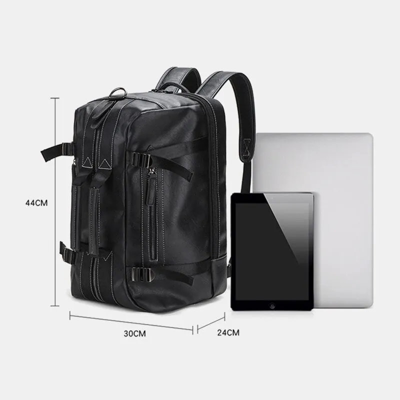 Men Multi-purpose PU Leather Backpack 15.6 Inch Large Capacity Multi-pocket Laptop Bag Handbag Crossbody Bags