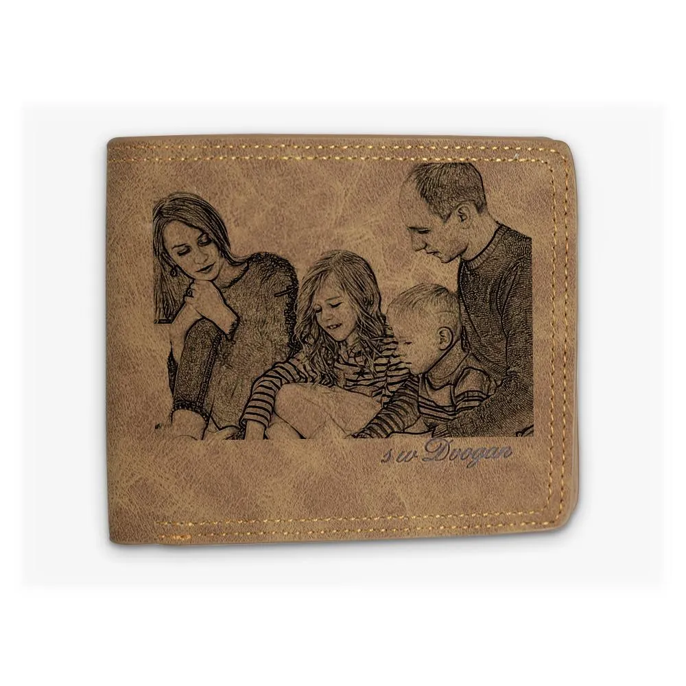 Men's Bifold Short Custom Photo Wallet Light Coffee