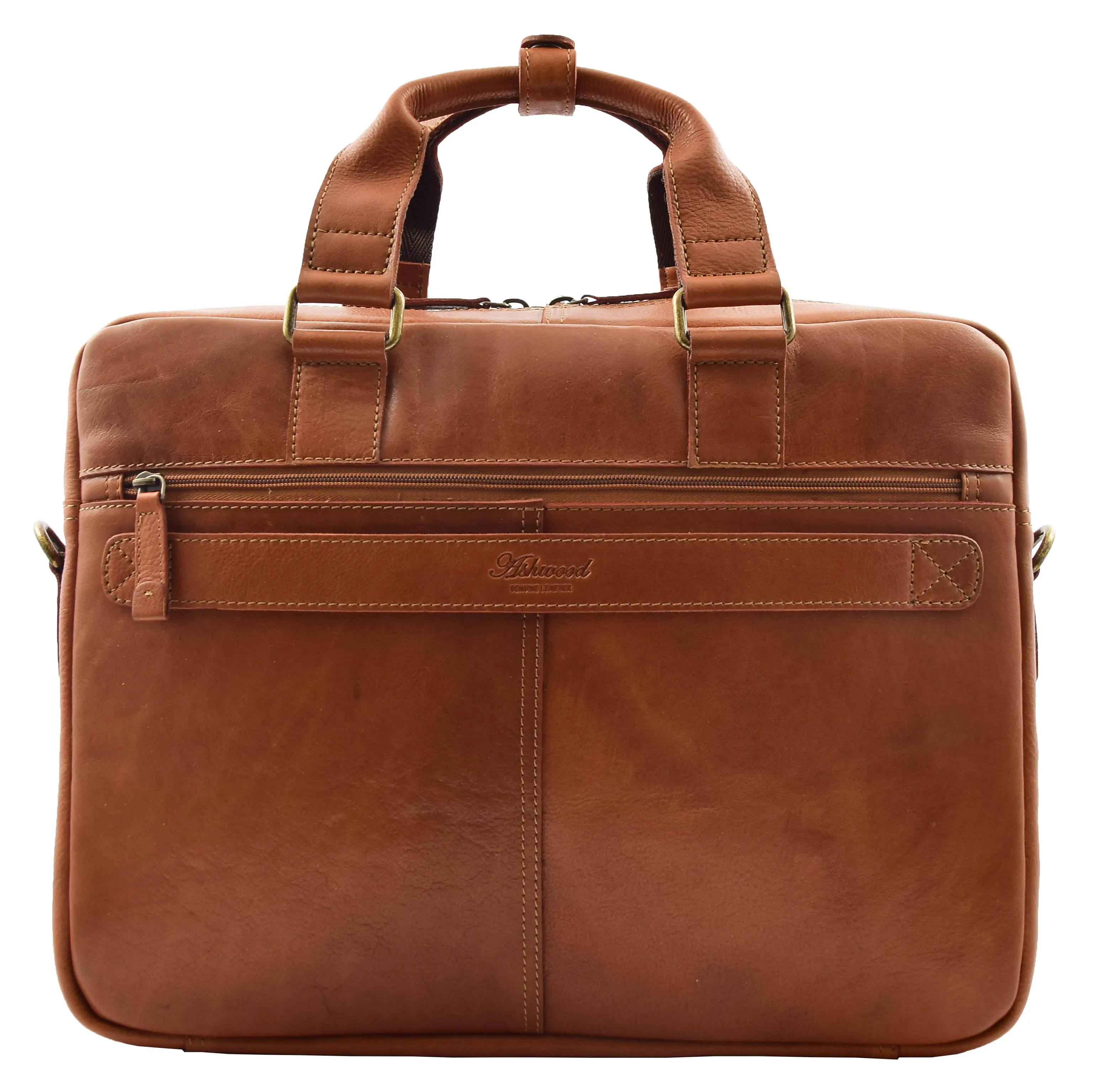 Mens Briefcase Genuine Soft Tan Leather Laptop Business Organiser Bag Pompeii