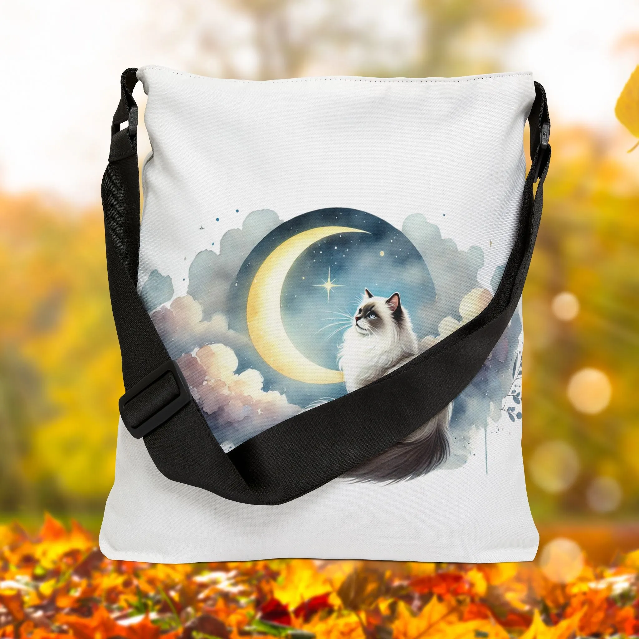 Moon Gazing -  Ragdoll Cat Lover - Adjustable Strap Tote Bag