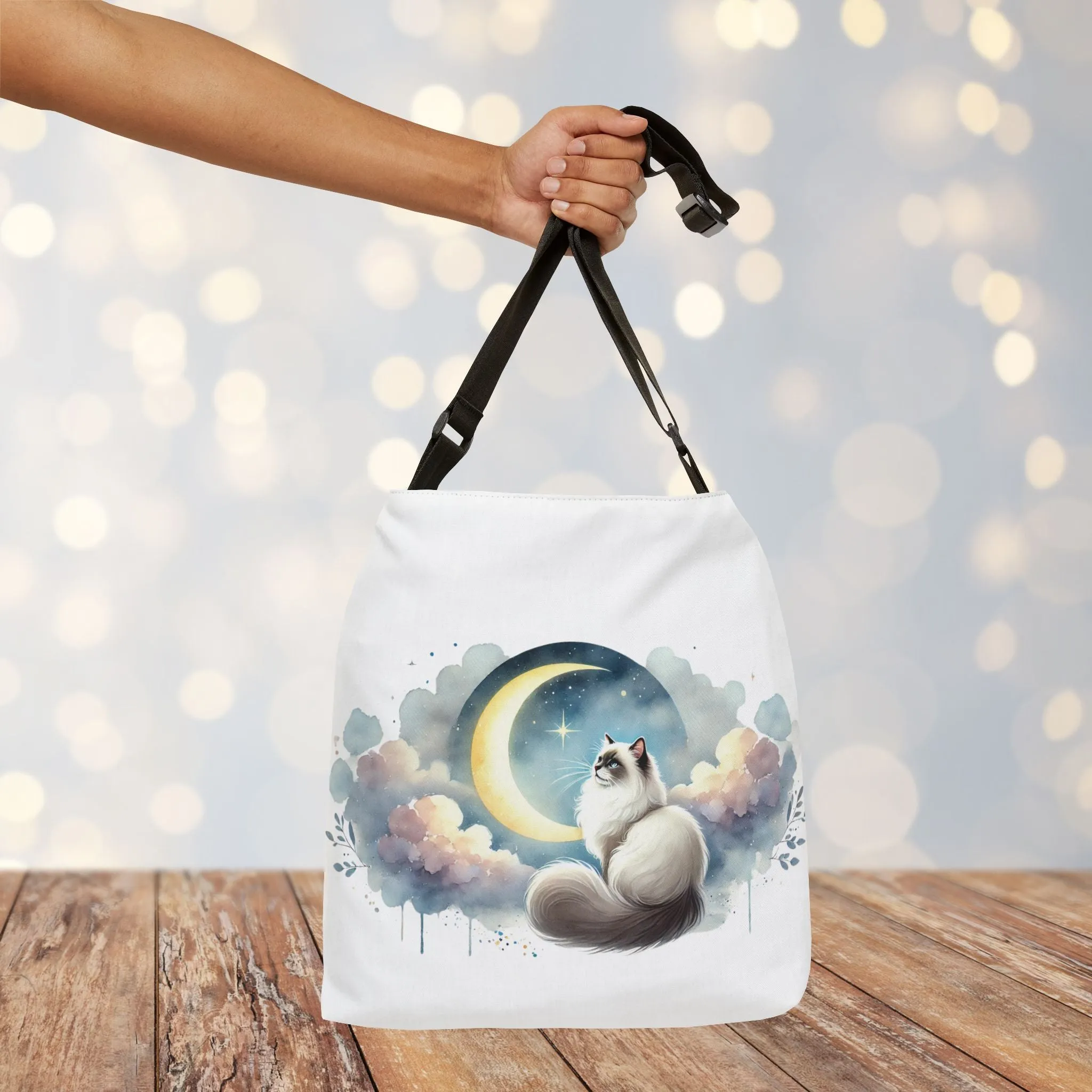 Moon Gazing -  Ragdoll Cat Lover - Adjustable Strap Tote Bag