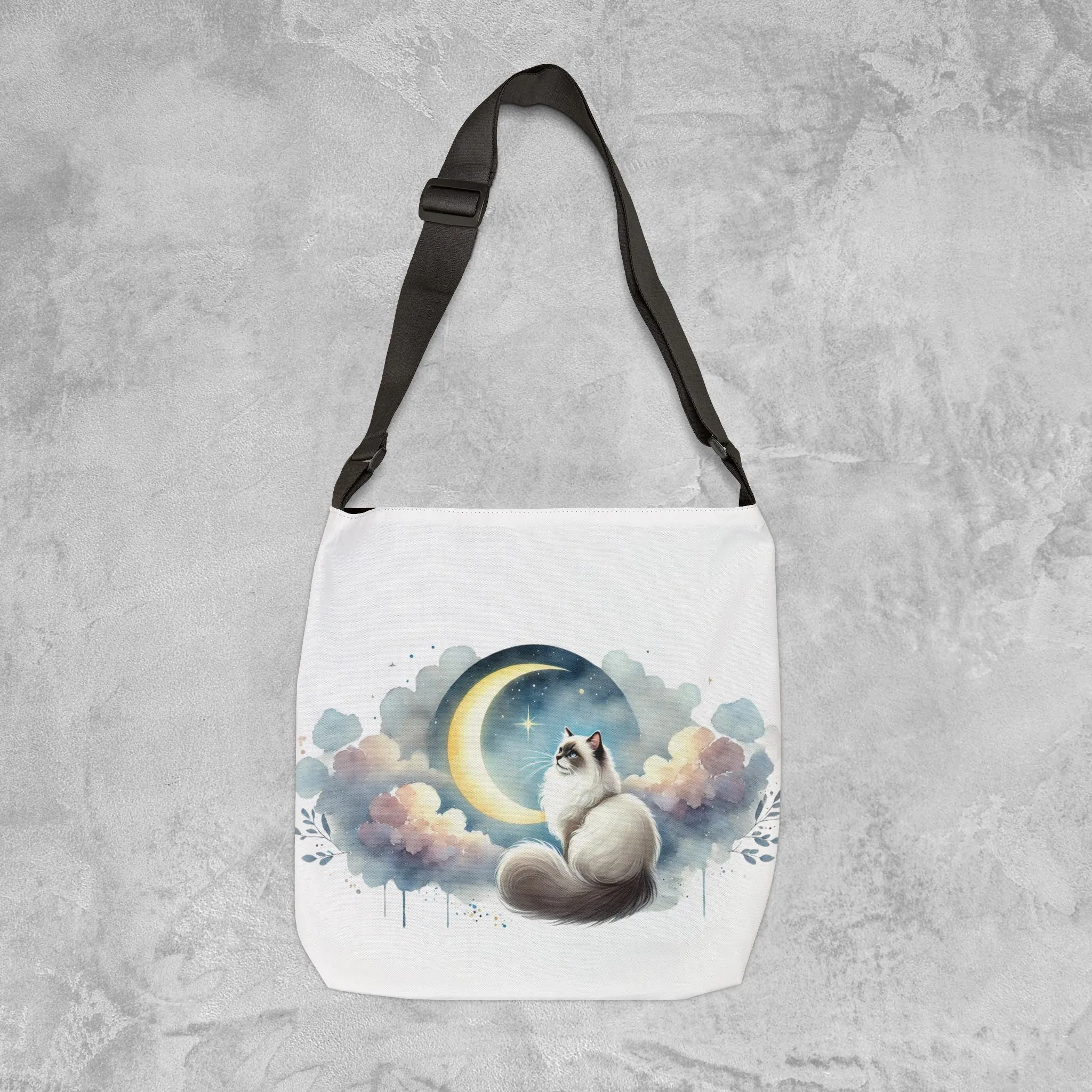 Moon Gazing -  Ragdoll Cat Lover - Adjustable Strap Tote Bag