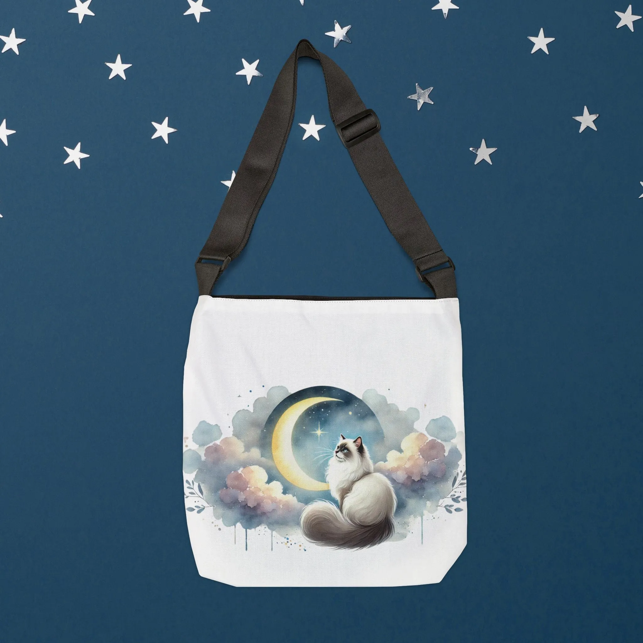 Moon Gazing -  Ragdoll Cat Lover - Adjustable Strap Tote Bag