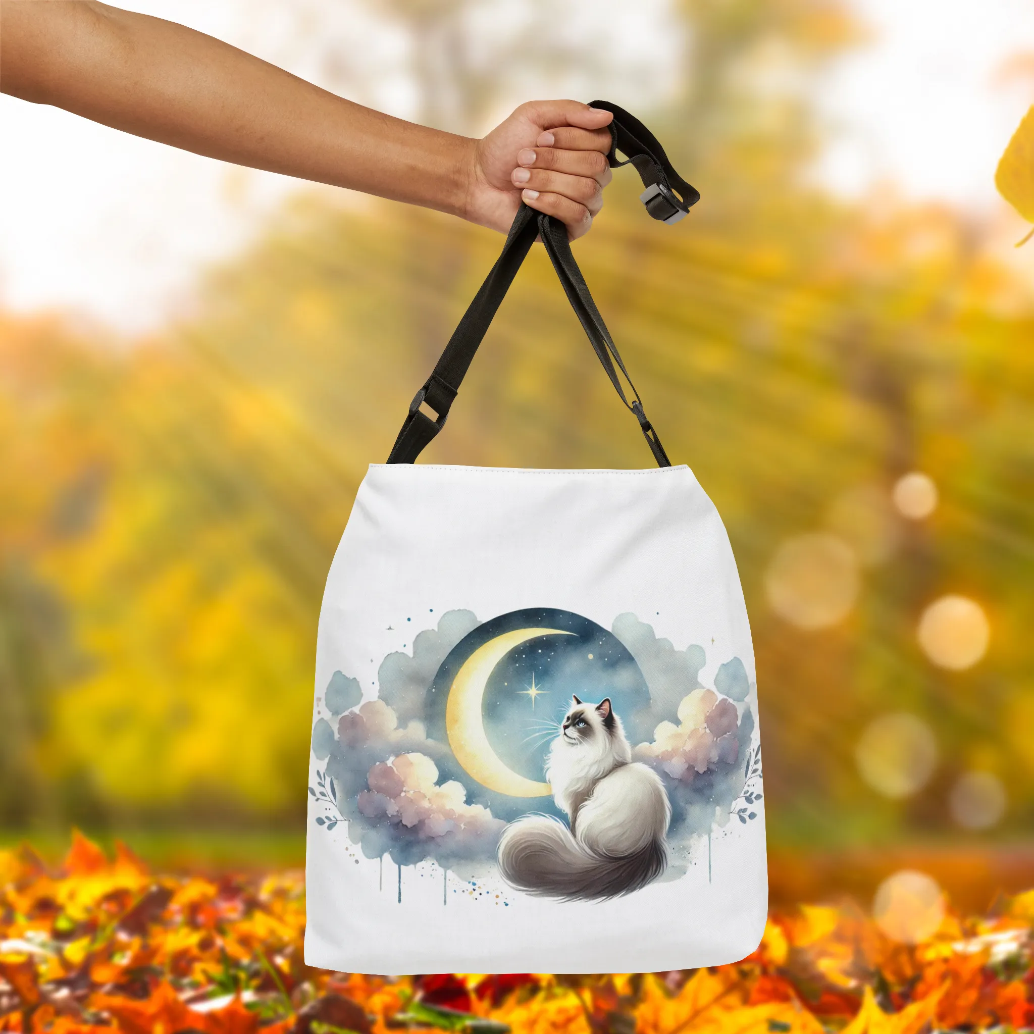 Moon Gazing -  Ragdoll Cat Lover - Adjustable Strap Tote Bag