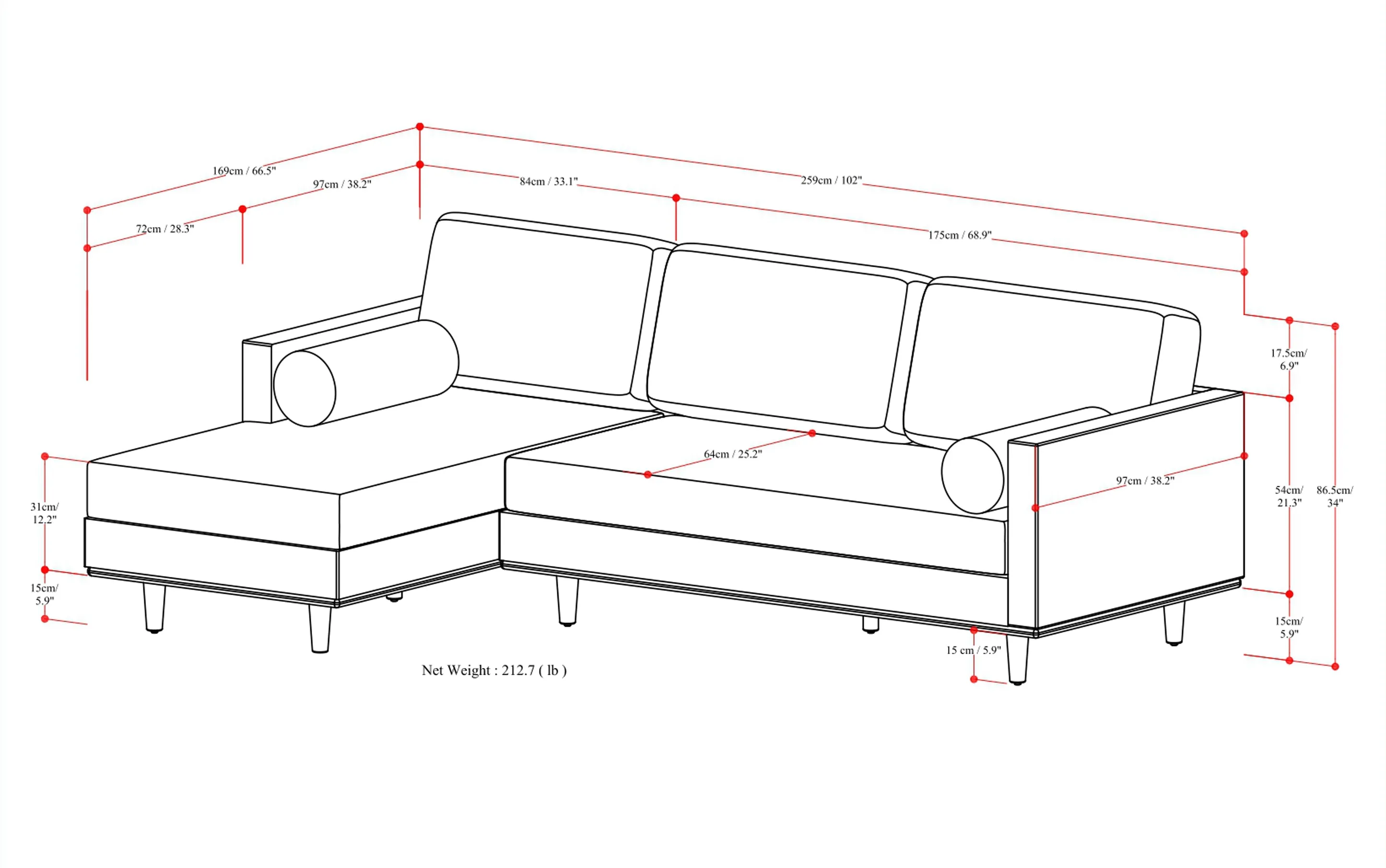 Morrison Left Sectional in Woven-Blend Fabric