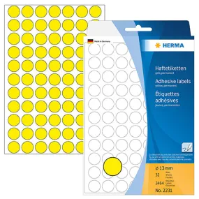 Office Pack Multi-purpose Labels Round 13mm Yellow (2231)