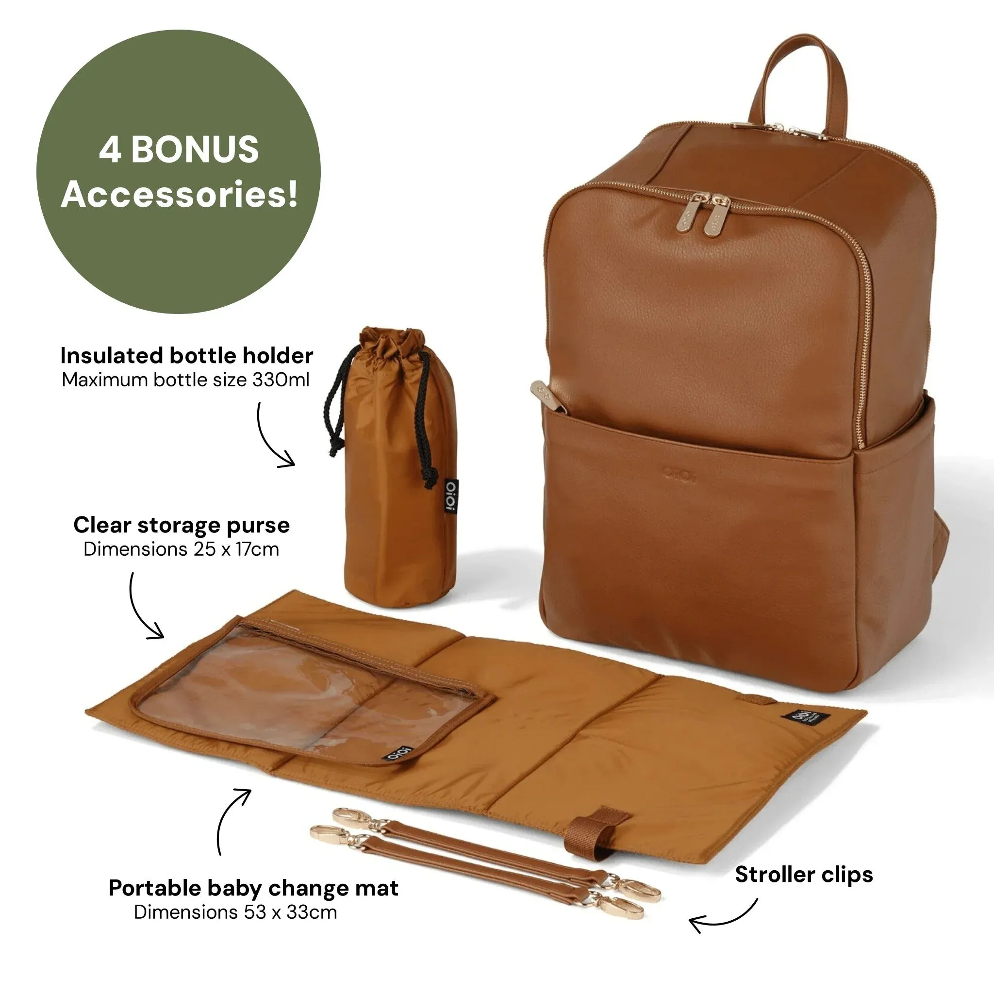 OiOi Multitasker Nappy Backpack - Chestnut Brown Vegan Leather