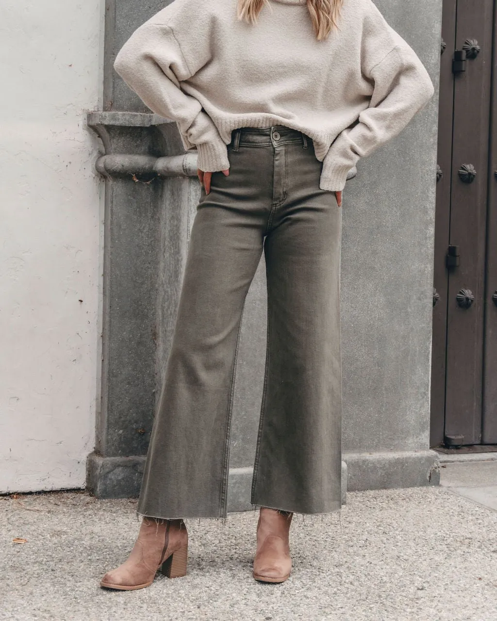 Olive Straight Wide Leg Pants