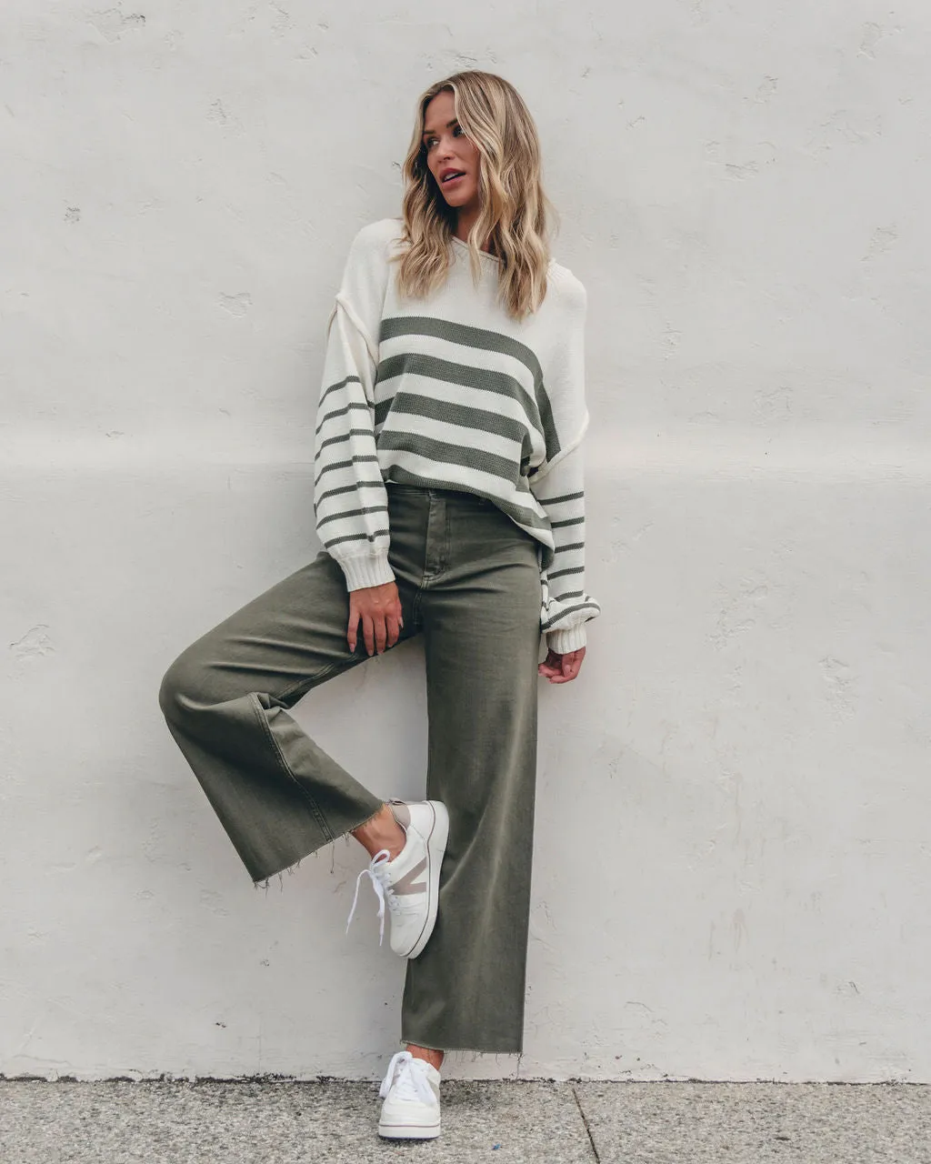 Olive Straight Wide Leg Pants