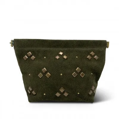 OLIVE SUEDE SNAP MAKE UP BAG