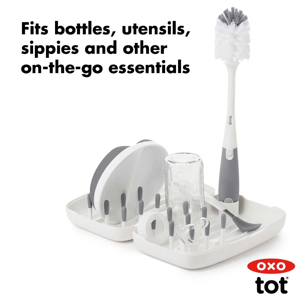 OXO Tot Drying Rack & Bottle Brush - Grey