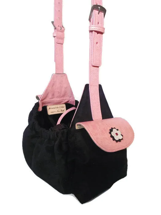 Penelope Flower Ultra Suede Sling Dog Carrier with Leather Strap & Pocket Flap