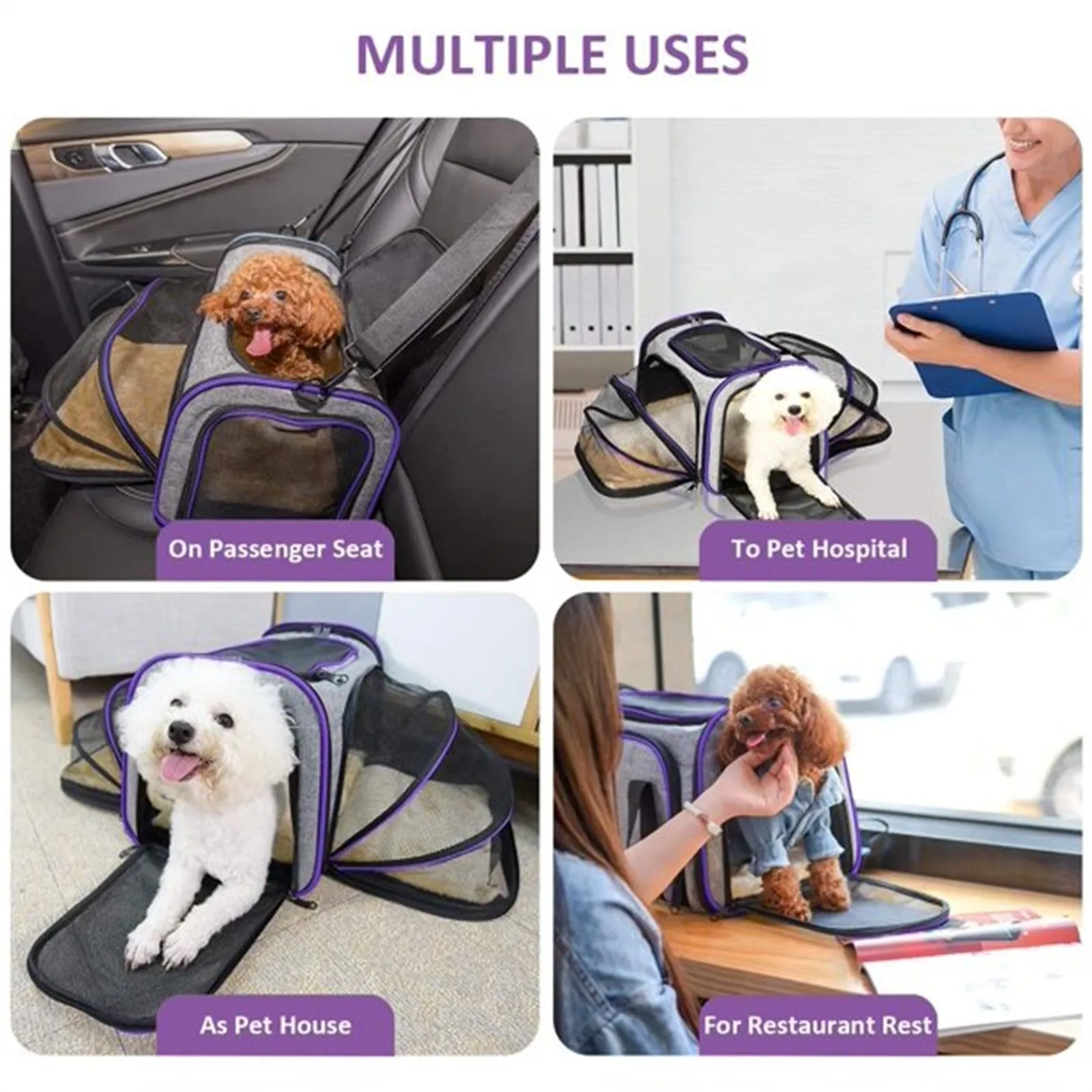 Pet Travel Bag Safe Airline Approved Expandable Foldable Soft-Sided Dog Carrier 3 Open Doors 2 Reflective Tapes