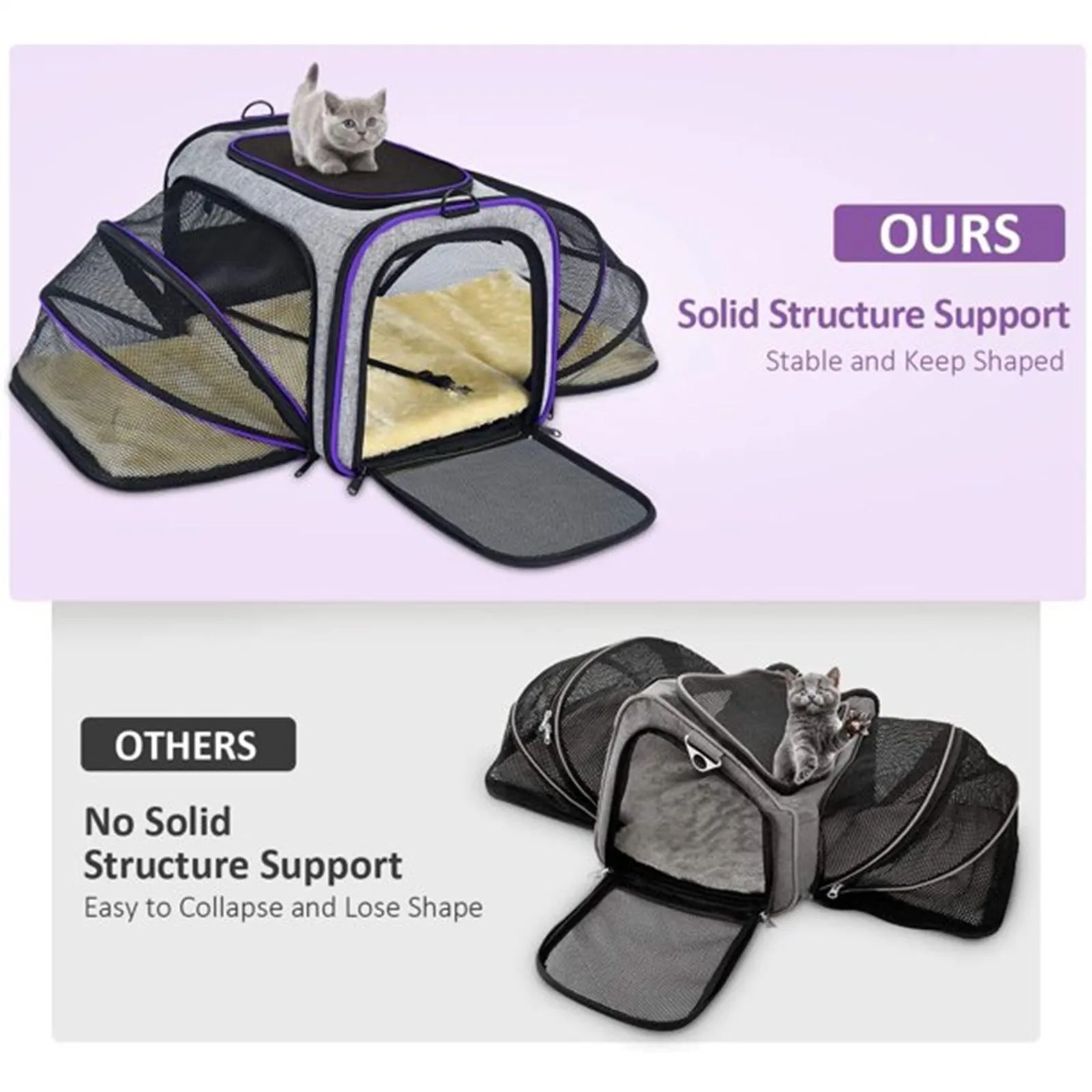 Pet Travel Bag Safe Airline Approved Expandable Foldable Soft-Sided Dog Carrier 3 Open Doors 2 Reflective Tapes