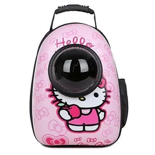 PetGains PGGU Space Pet Backpack: Pet Transport Travel Astronaut Carrier Bag with Multiple Air Vents (Pink Kitty Print)