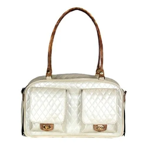 Petote Marlee Designer Dog Purse - Ivory Quilted