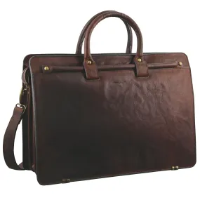 Pierre Cardin Rustic Leather 15" Laptop Briefcase Bag (Chestnut)