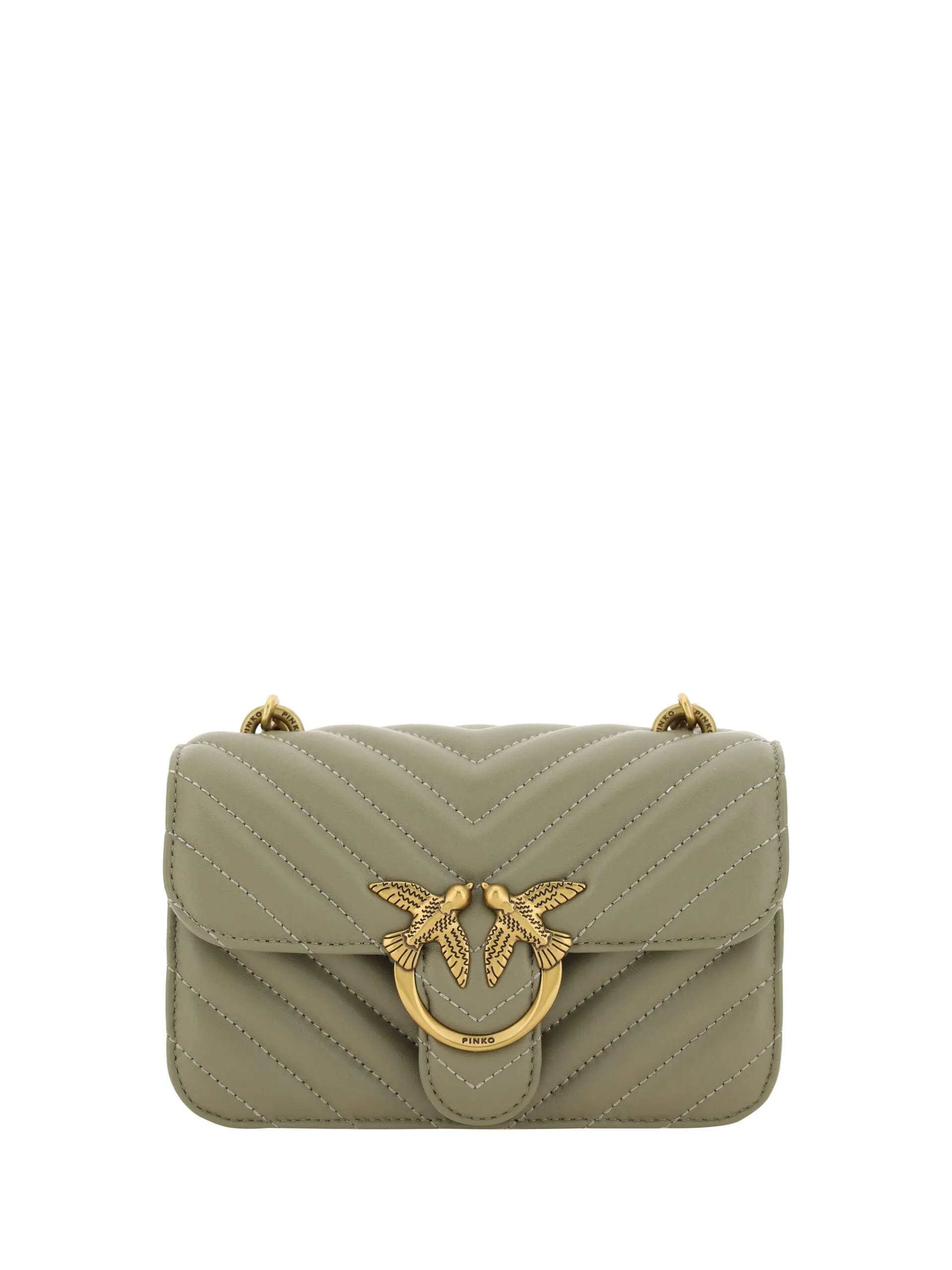 PINKO Green Calf Leather Love Bell Mini Shoulder Bag