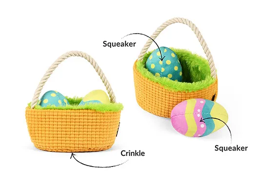 P.L.A.Y. Hippity Hoppity Squeaky Plush Dog toys, Eggs-cellent Basket