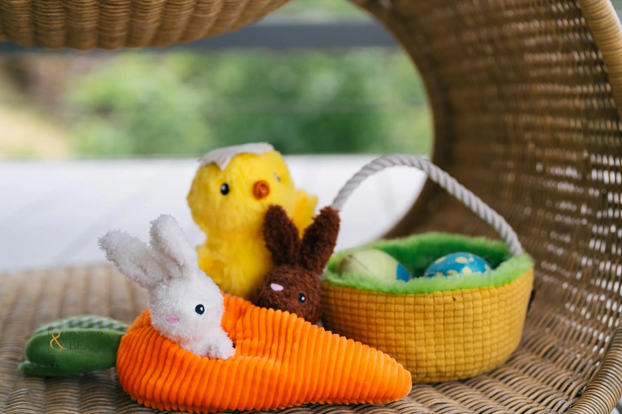 P.L.A.Y. Hippity Hoppity Squeaky Plush Dog toys, Eggs-cellent Basket