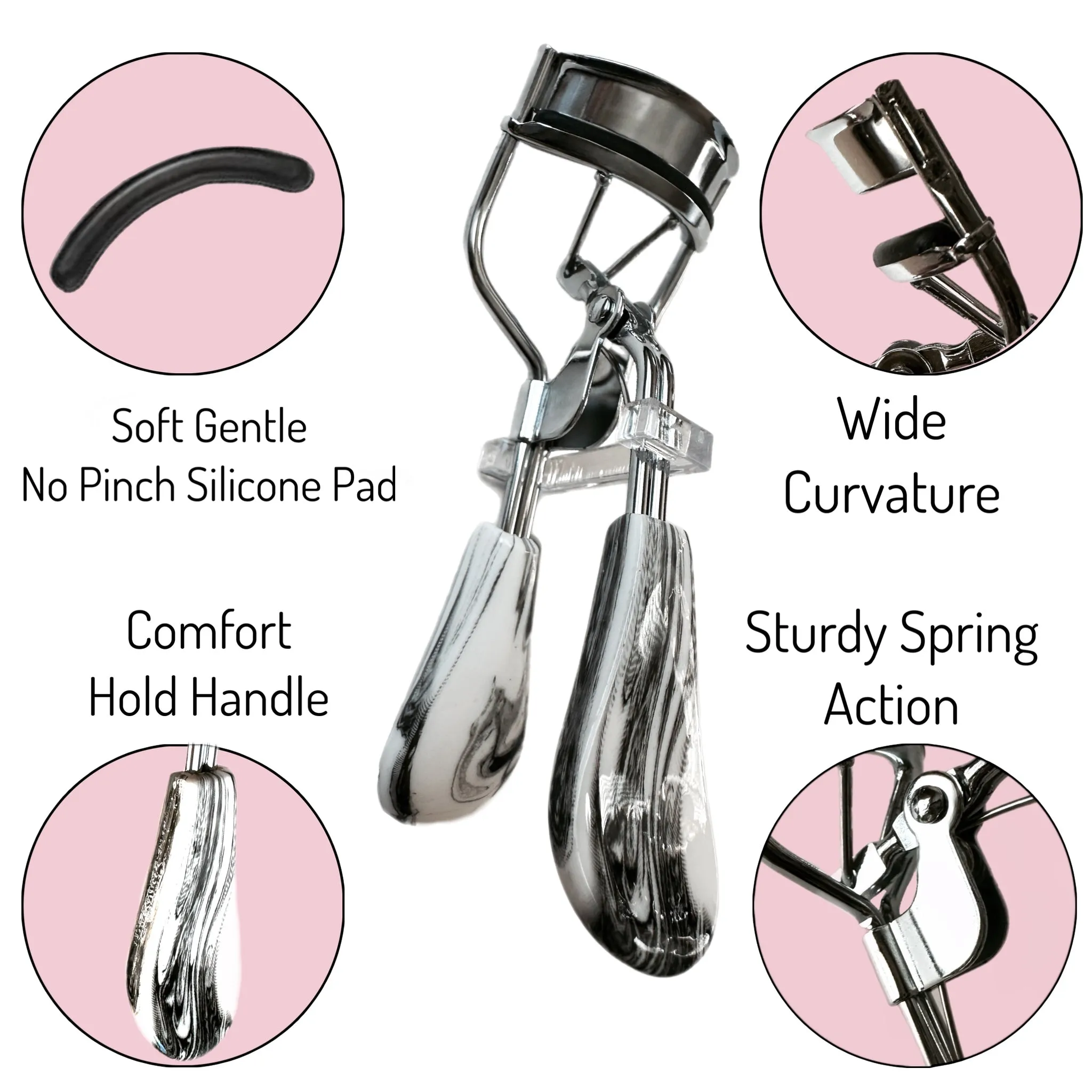 Professional Eyelash Curler Long Lasting Lifted Eyelashes Ergonomic Comfort Hold Perfect Curls in Seconds (x2 Marble Style Handle)