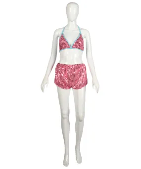 Pryzm Femme Jewel Suit with Matching Fanny pack - Baby Pink Suit with Ruby and Silver Jewels with Gold Bejewled Fanny pack