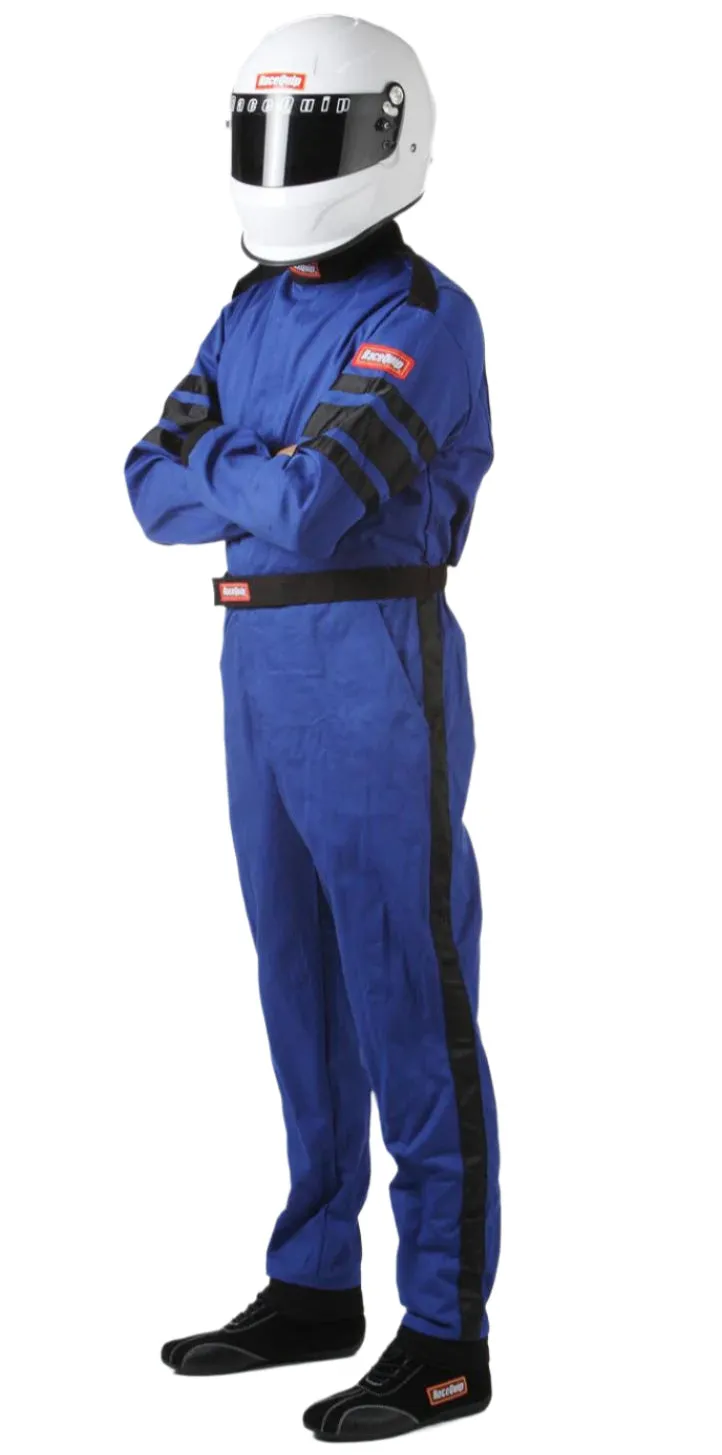 RaceQuip 110 Series Pyrovatex One Piece Single Layer Racing Driver Fire Suit [SFI 3.2A/ 1] - Black/Red/Blue