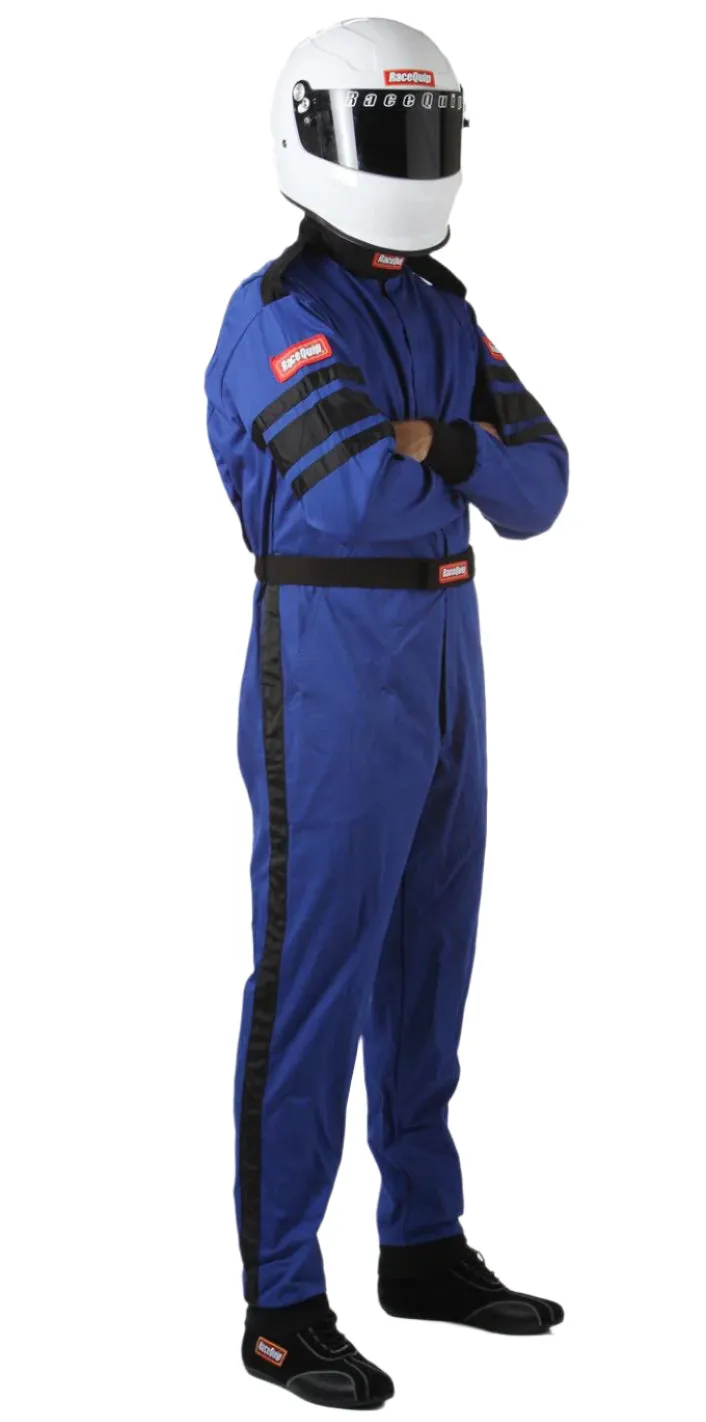 RaceQuip 110 Series Pyrovatex One Piece Single Layer Racing Driver Fire Suit [SFI 3.2A/ 1] - Black/Red/Blue