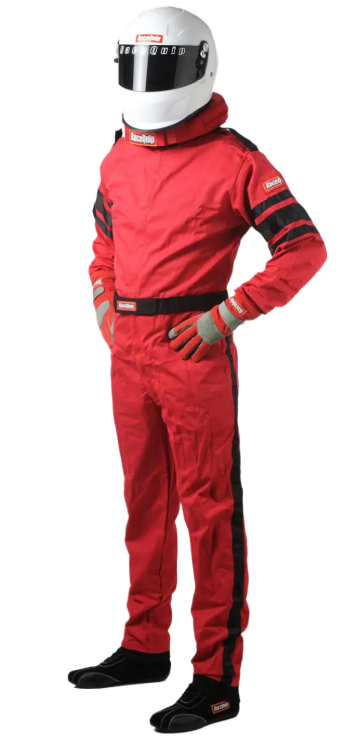 RaceQuip 110 Series Pyrovatex One Piece Single Layer Racing Driver Fire Suit [SFI 3.2A/ 1] - Black/Red/Blue