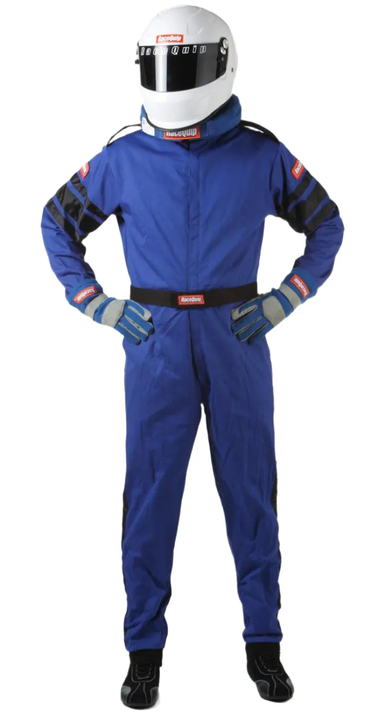 RaceQuip 110 Series Pyrovatex One Piece Single Layer Racing Driver Fire Suit [SFI 3.2A/ 1] - Black/Red/Blue