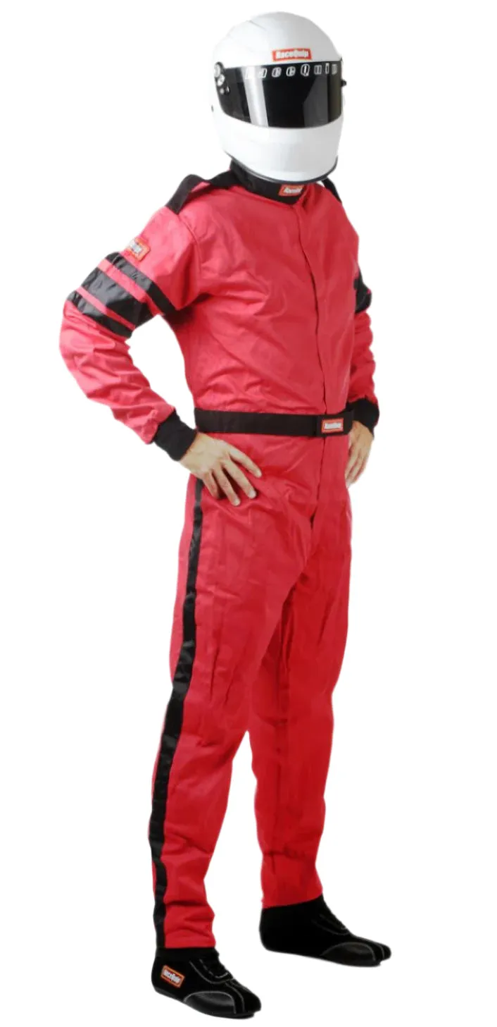 RaceQuip 110 Series Pyrovatex One Piece Single Layer Racing Driver Fire Suit [SFI 3.2A/ 1] - Black/Red/Blue