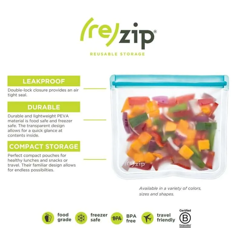 Rezip 5-piece Lay-Flat Starter Leakproof Reusable Storage Bag Kit