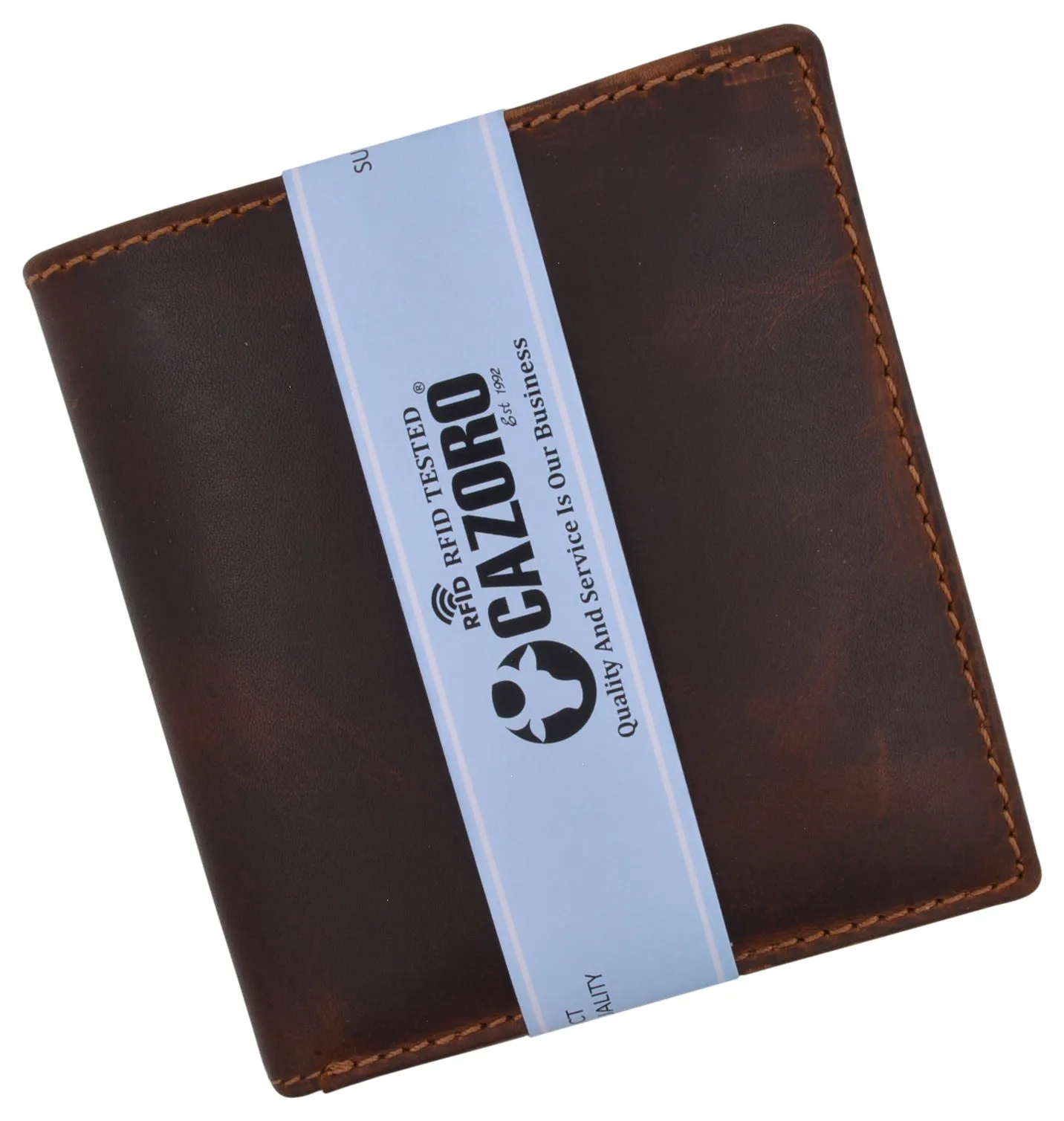 RFID Men's Slim Hipster Bifold Crazy Horse Leather Euro Wallet by Cazoro