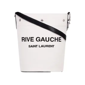 Saint Laurent Rive Gauche Black Leather Trim Linen Bucket Bag