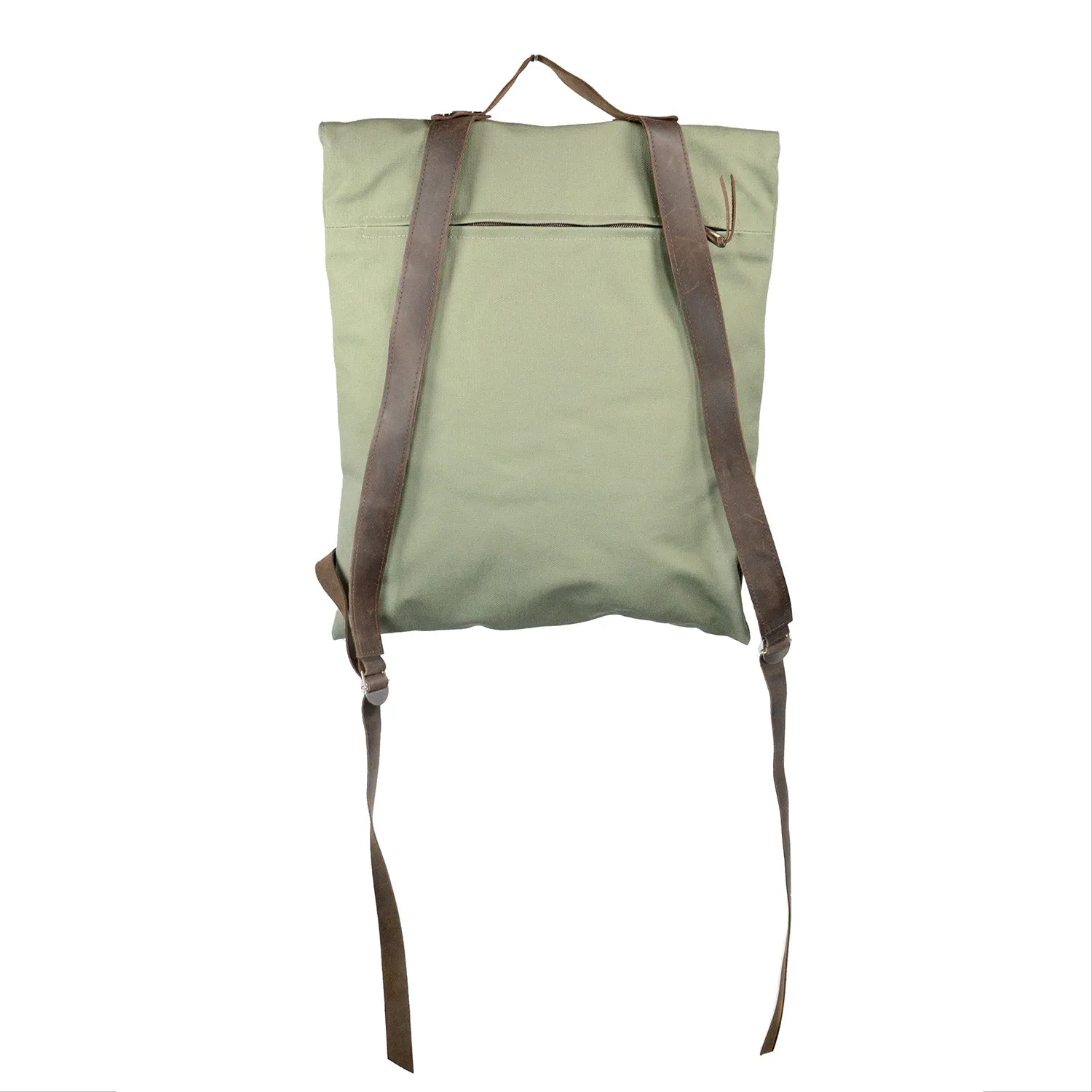 SALE! Canvas Hobo Backpack with Leather Straps in Sage by Kisim